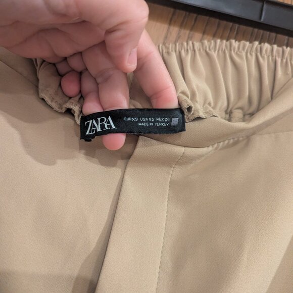 Zara Women's Tan Poly Blend Cargo Pocket High Waist Jogger Pants-Size XS - Picture 3 of 3